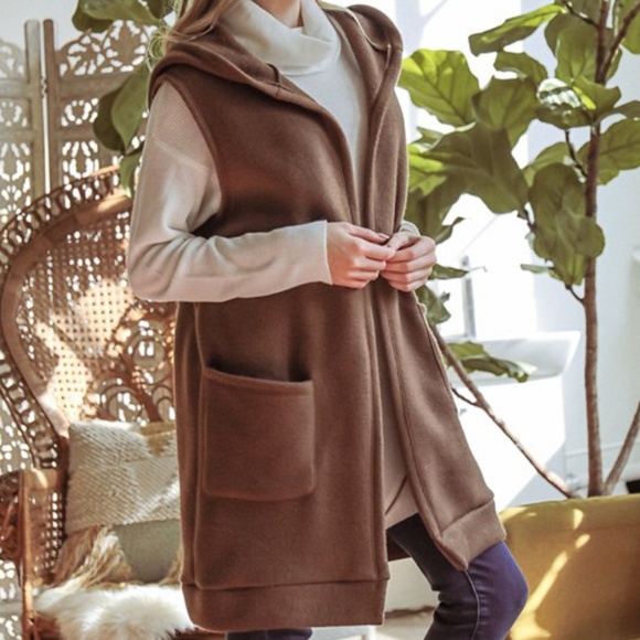 Jackets & Blazers - Mocha Hooded Open Longline Vest